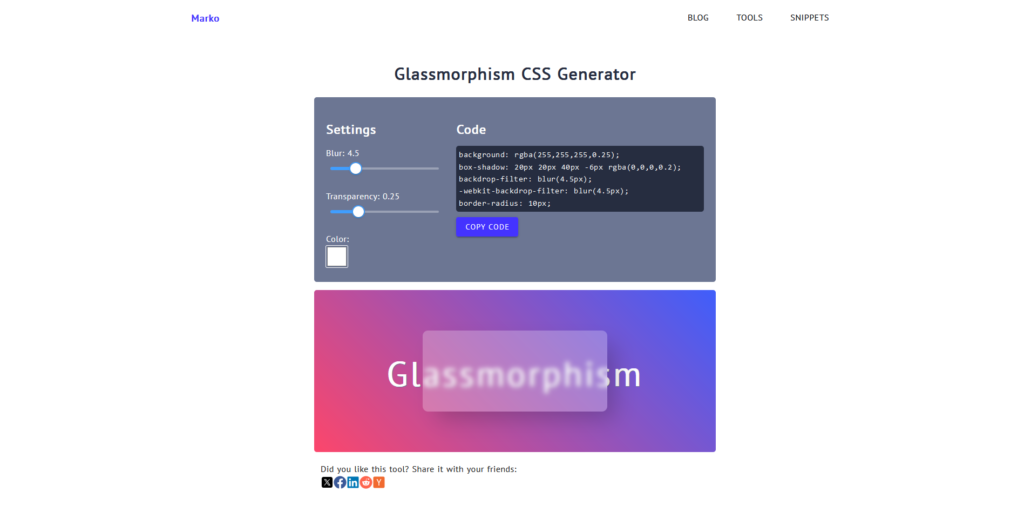 Glassmorphism CSS Generator