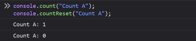 console.countReset()