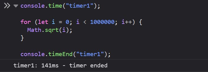 console.time() and console.timeEnd()