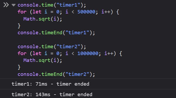 console.time() and console.timeEnd()