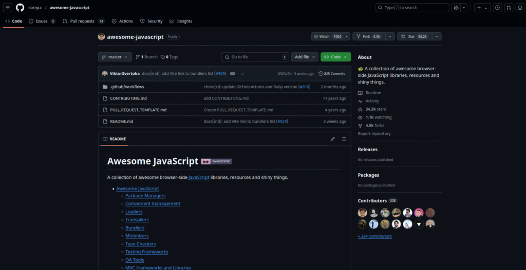 awesome-javascript - GitHub Repositories to learn JavaScript