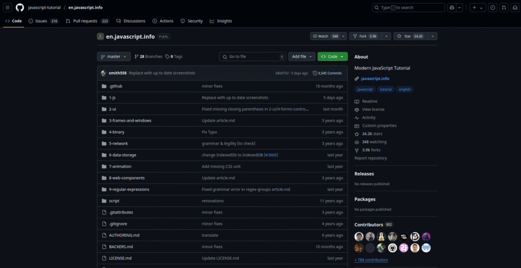 en.javascript.info - GitHub Repositories to learn JavaScript