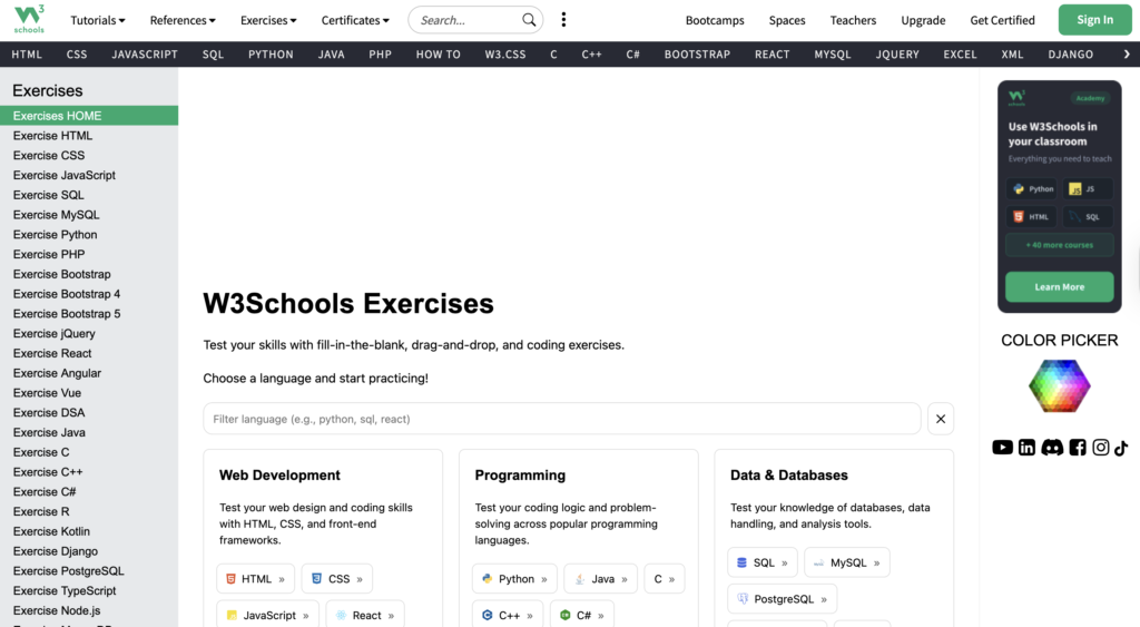 W3Schools Exercises