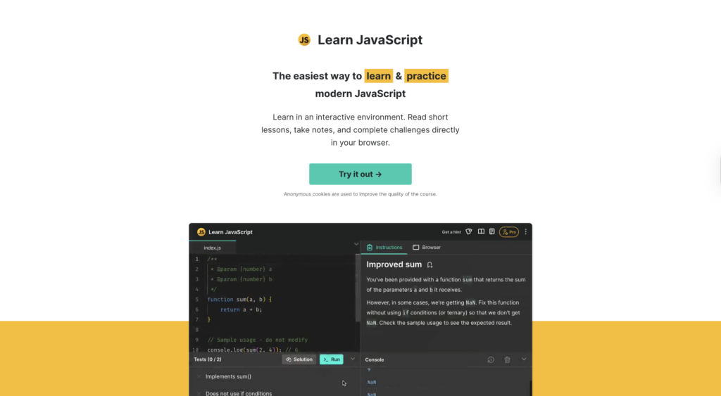 LearnJavaScript.online - Websites to Practice HTML CSS and JavaScript
