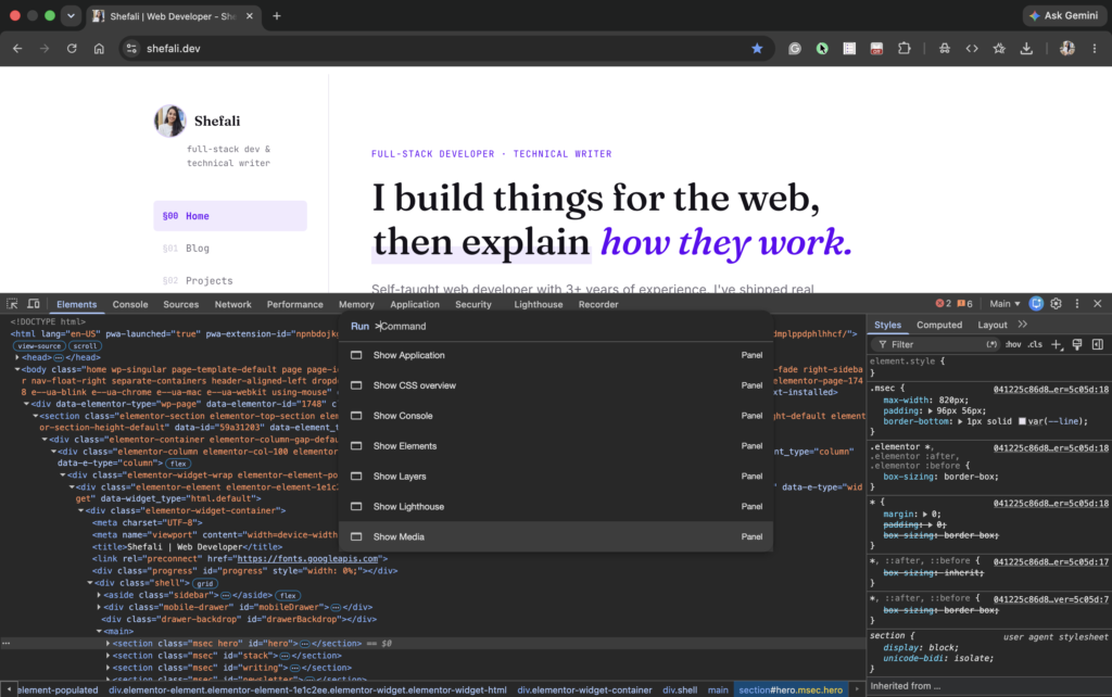 Command Palette in Chrome DevTools