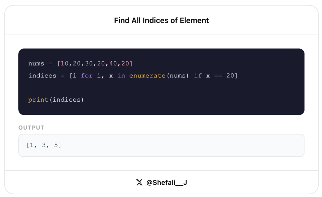 Find All Indices of an Element