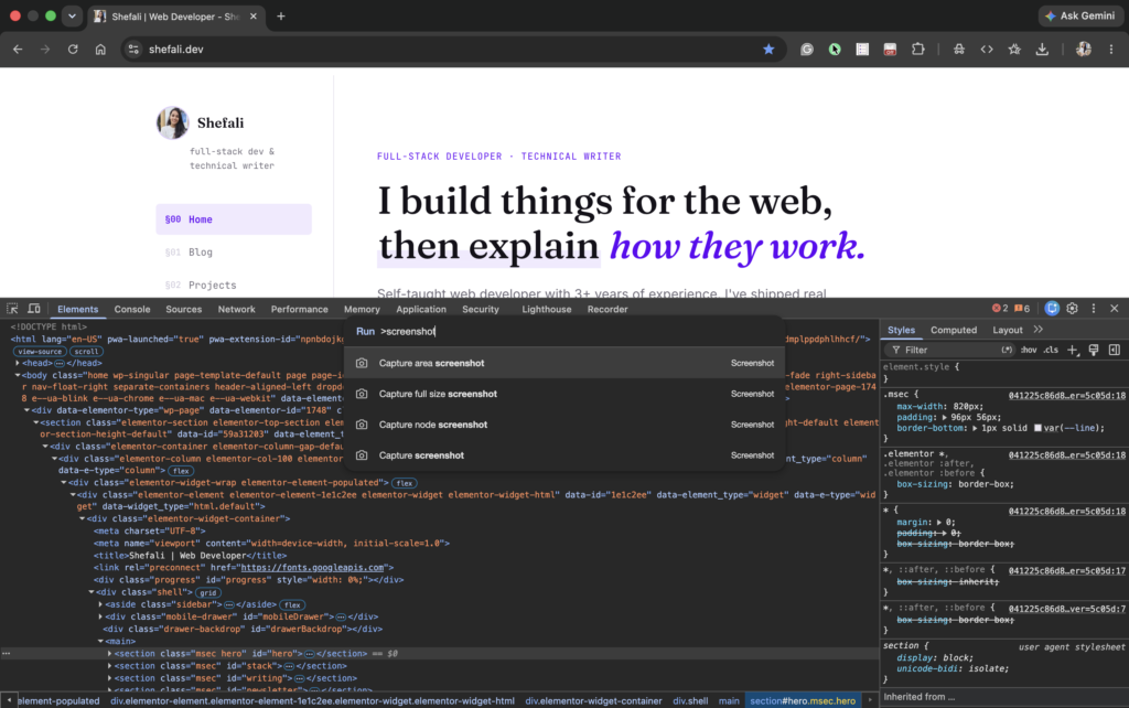 Take a Full-Page Screenshot in Chrome DevTools