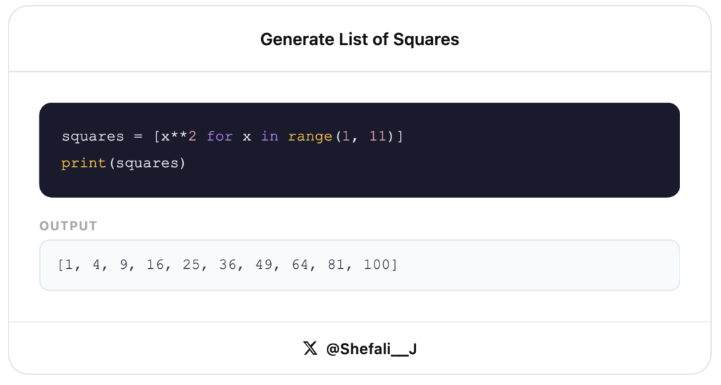 Generate a List of Squares - Python one-liners