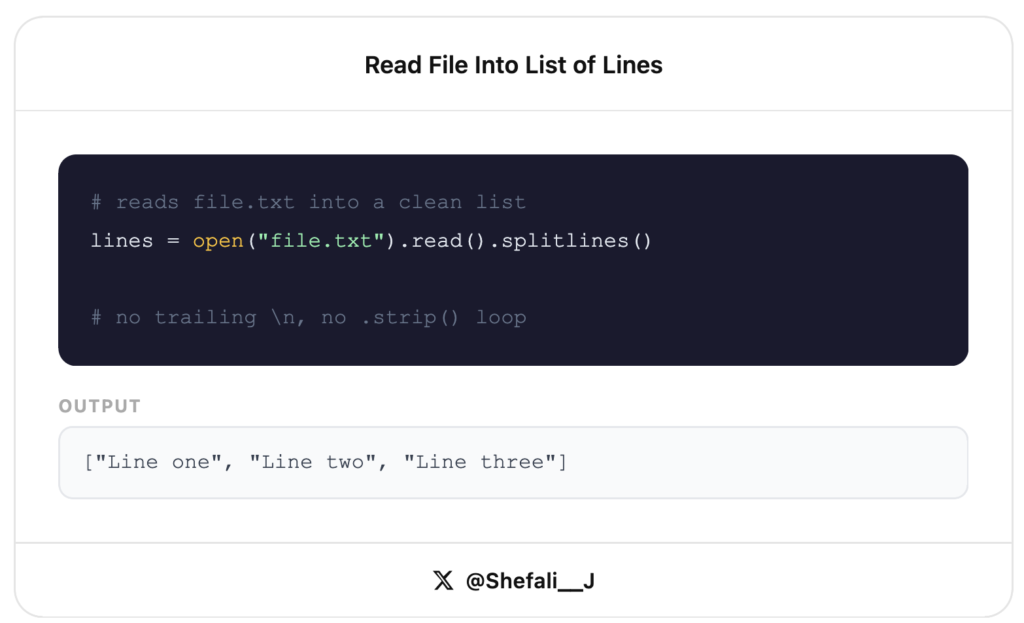 Read a File Into a List of Lines - Python one-liners