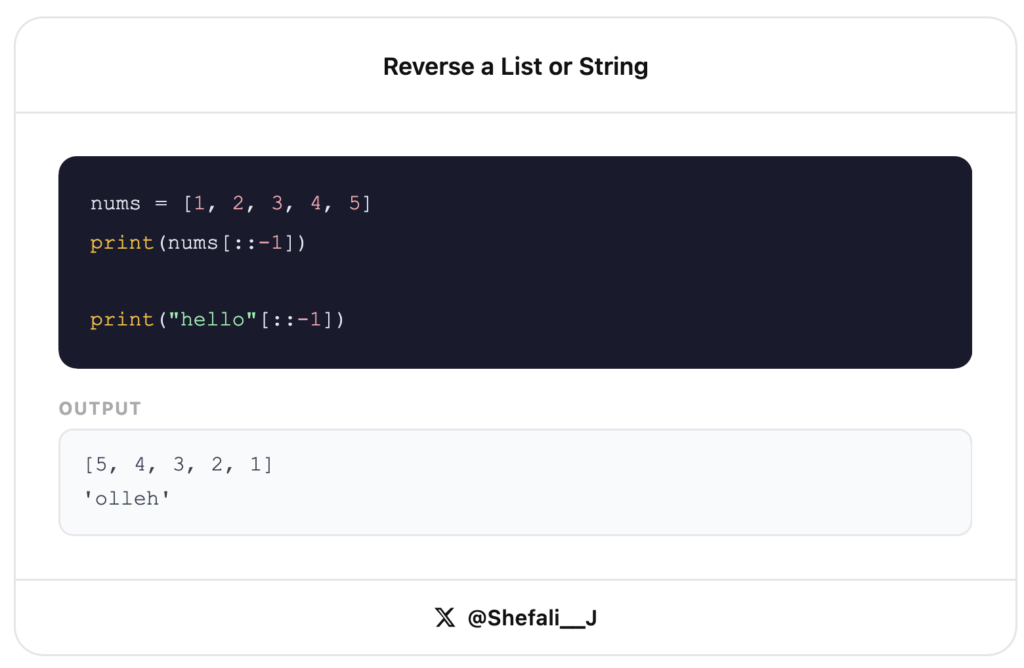 Reverse a List or String - Python one-liners