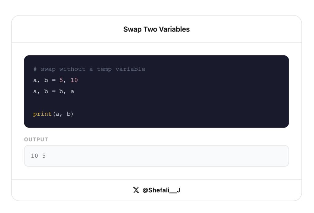 Swap two variables - Python one-liners
