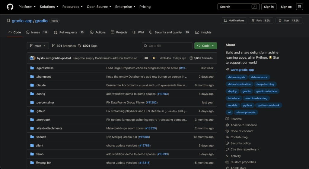 Gradio - GitHub repositories to build with AI